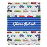 Custom Name Cartoon Car Baby Blanket