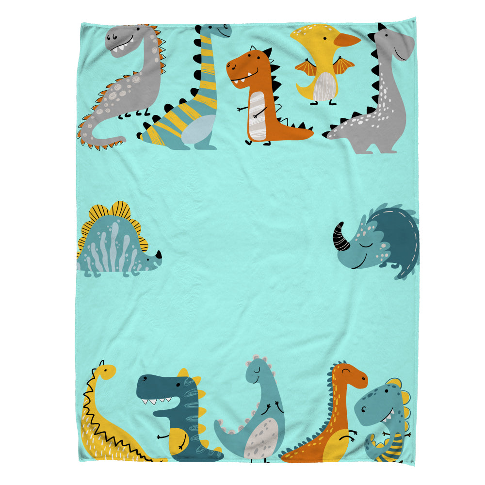 Custom Name Color Dinosaur Cartoon Baby Blanket