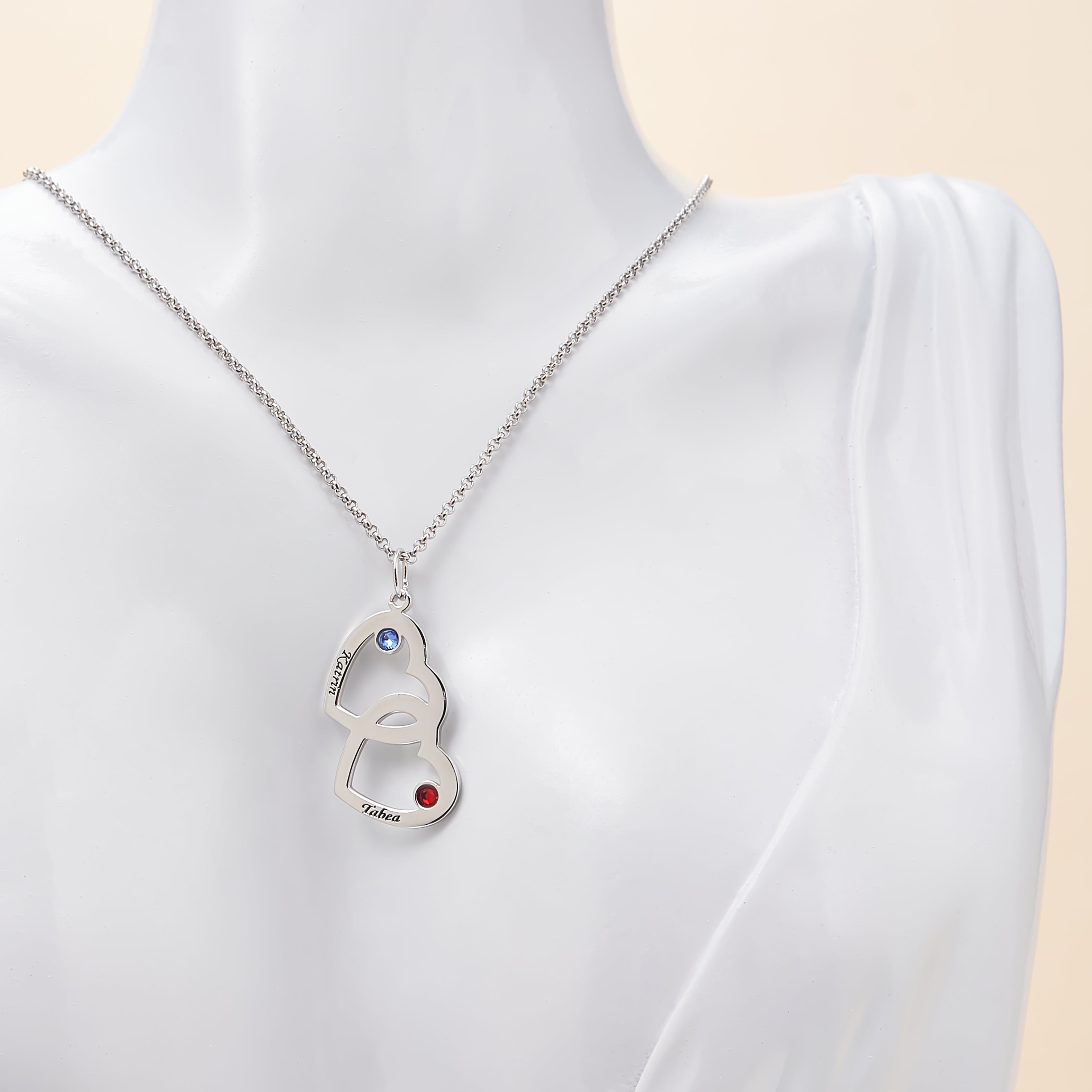 Heart-to-heart birthstone personalized name necklace