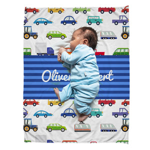 Custom Name Cartoon Car Baby Blanket