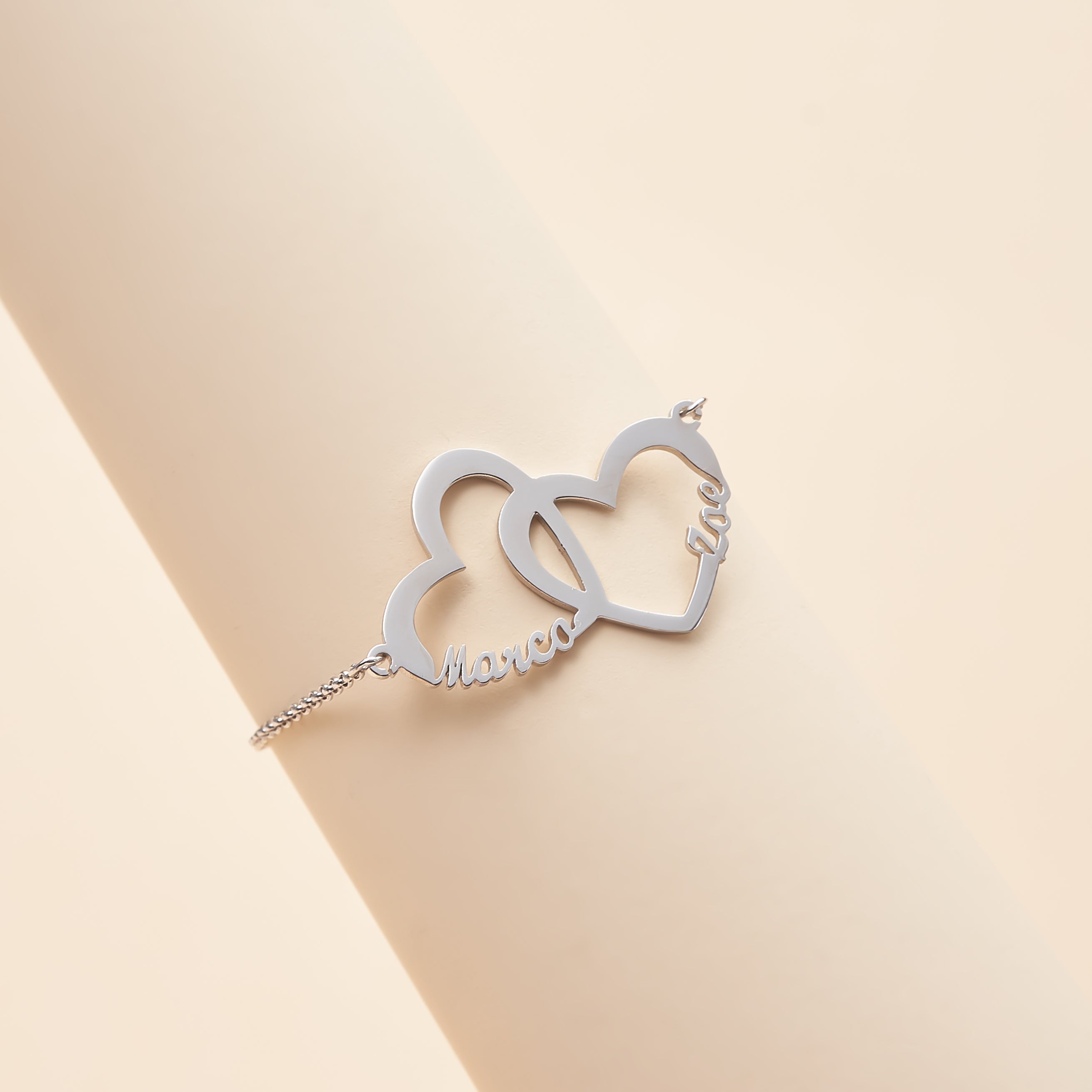 Heart-to-heart personalized name bracelet