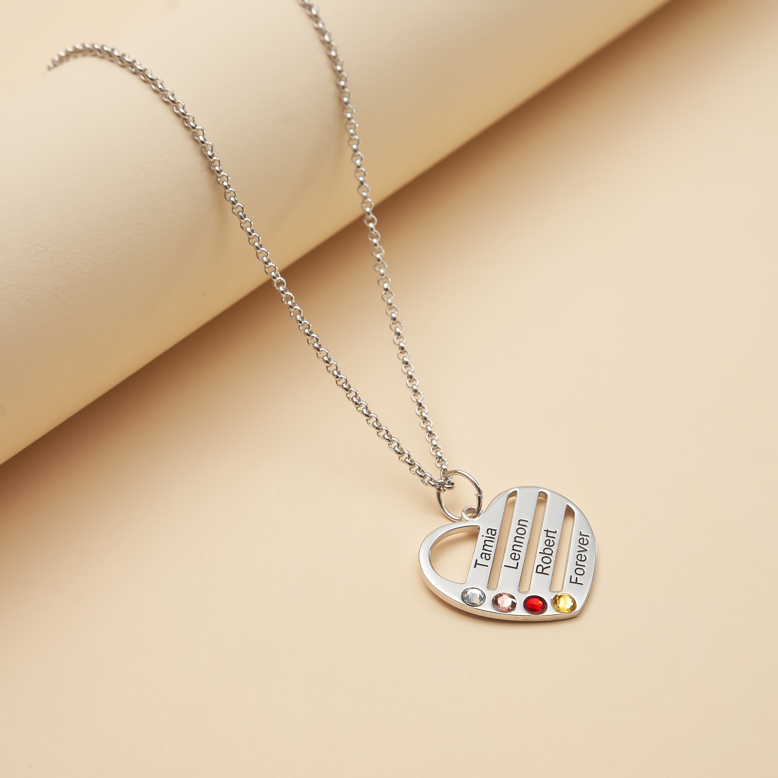 Personalized Birthstone With Engraving Heart Necklace