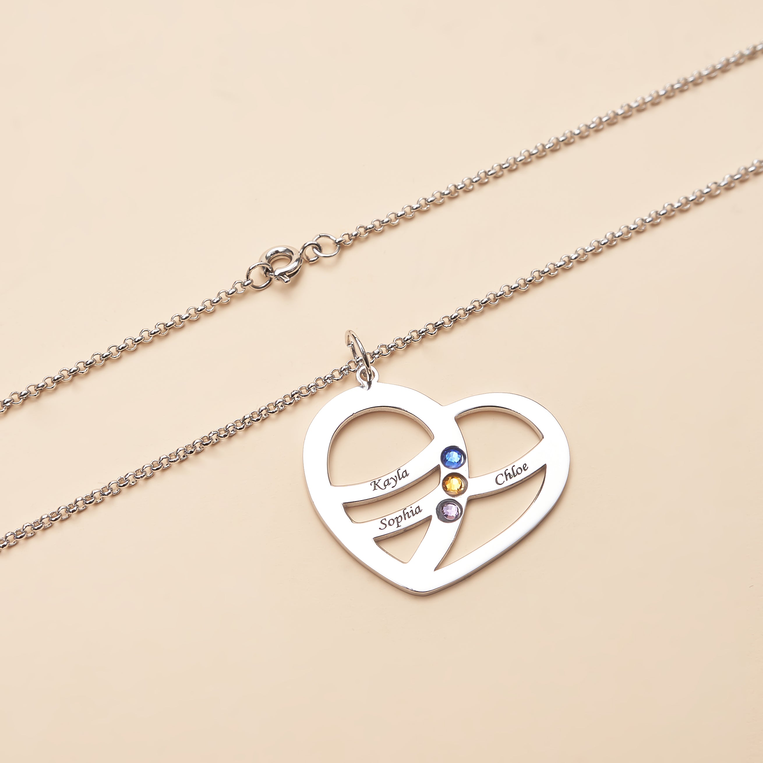 Personalized Heart shaped Three Name Necklace