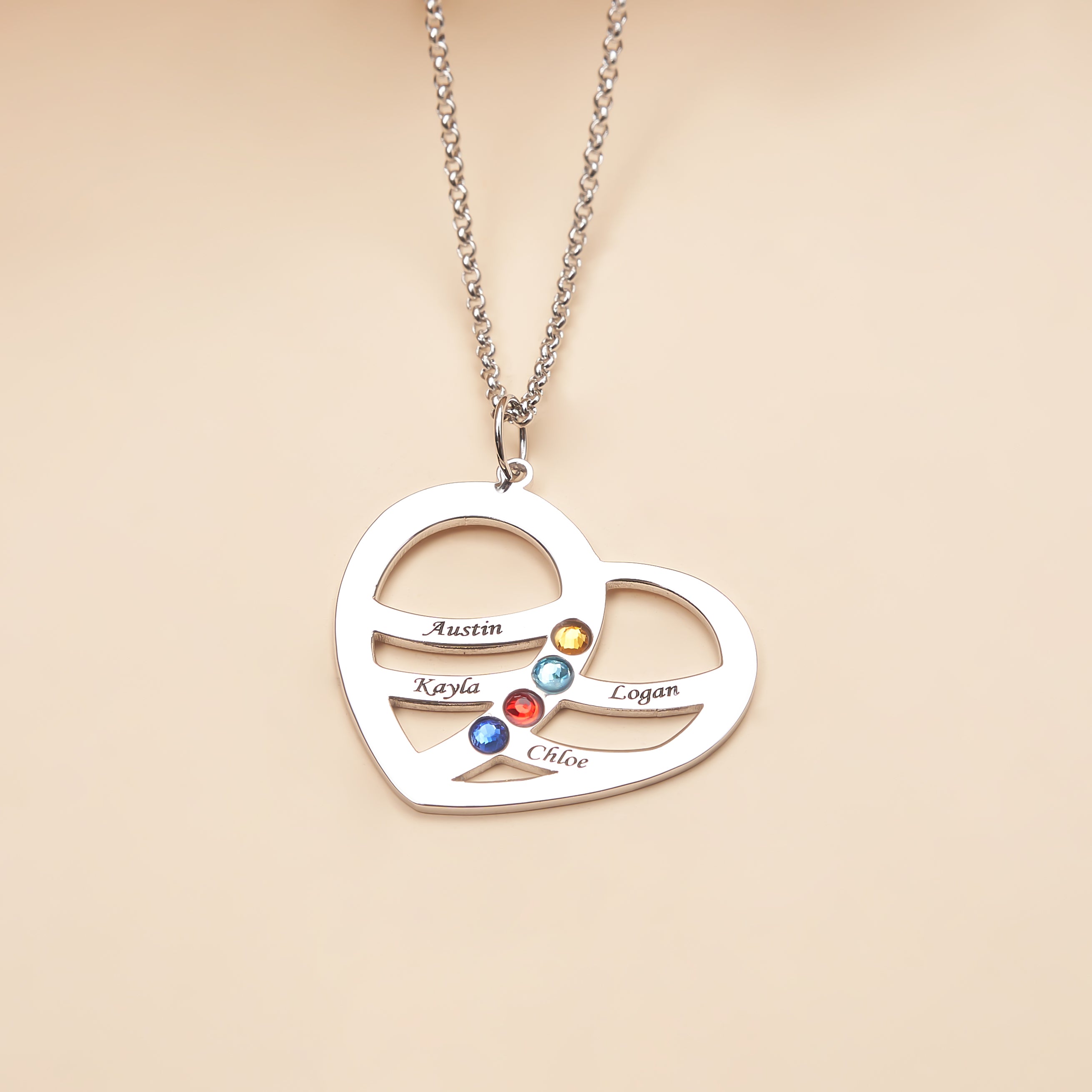 Personalized Heart shaped Four Name Necklace