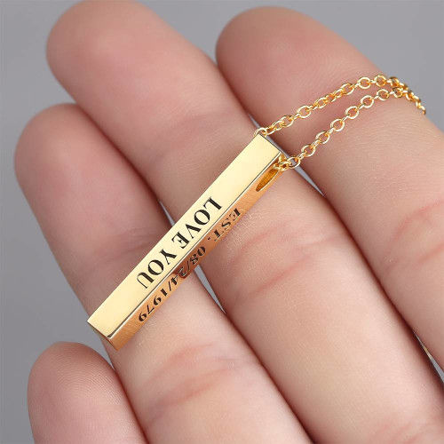 Personalized Gold Bar Necklace , Bar Necklace, Engraved Necklace,  Contemporary Bridesmaid Jewelry, Initial Necklace, Valentines Day - Etsy