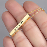 3D Engraving Bar Necklace, 4 Sided Vertical Name Necklace