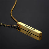 3D Engraving Bar Necklace, 4 Sided Vertical Name Necklace