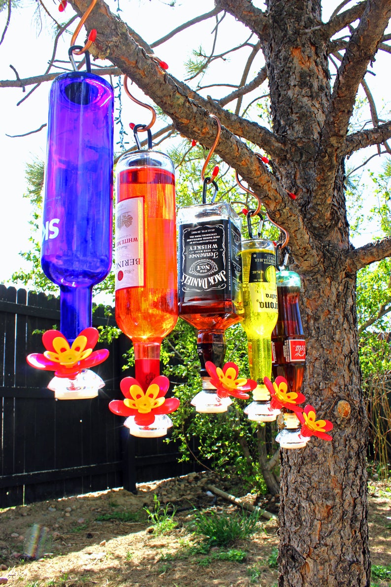 Turn your own Recycled bottles into the best Hummingbird Feeder Set(one hook, one suction cap, one feeder with bottle adapter)