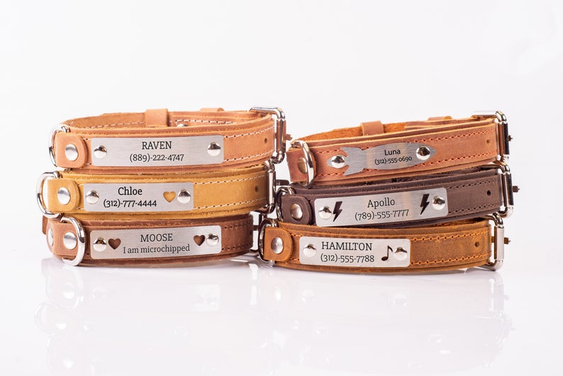 Personalized Leather Dog Collar Engraved Dog Collar with Name Plate